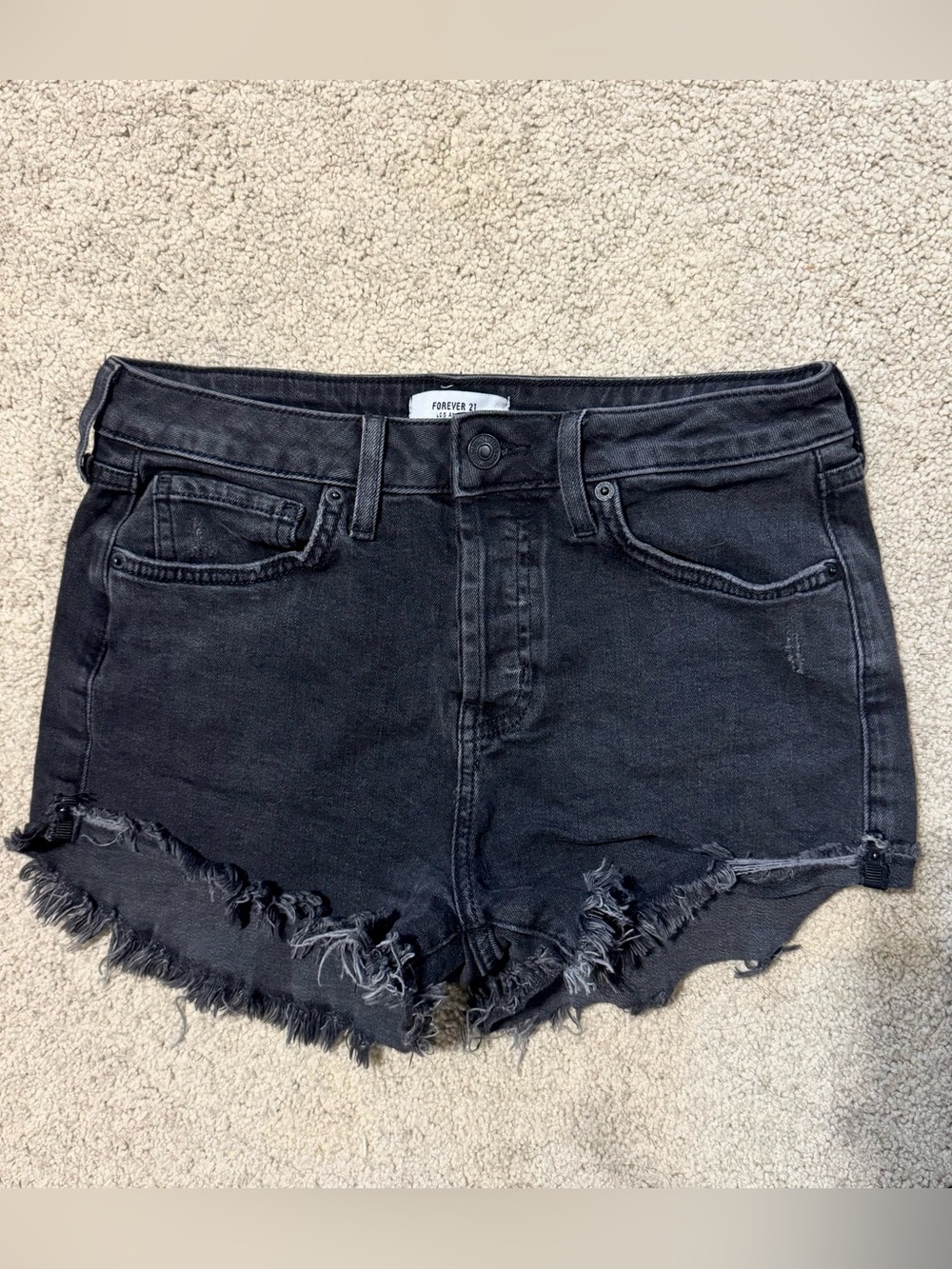 Black Frayed Denim Shorts